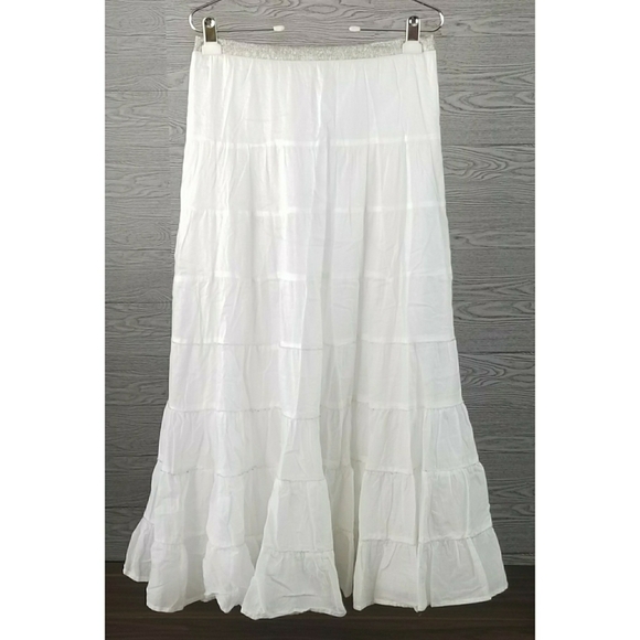 CYNTHIA VINCENT // boho peasant silver beaded tiered maxi skirt - Picture 5 of 16